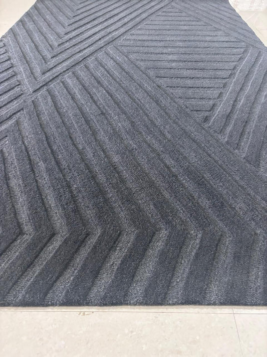 Charcoal Grey Textured Area Rug, Diamond Geometric Pattern Carpet, Hand Tufted Wool Rug, Modern Minimalist Living Room Bedroom Decor