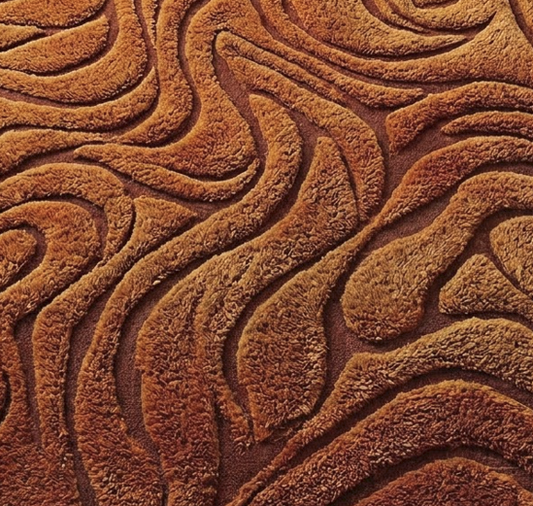 Handmade Rust Orange Area Rug | Modern Swirl Wave Pattern Rug | Hand-Tufted Wool Carpet | Contemporary Living Room Rug
