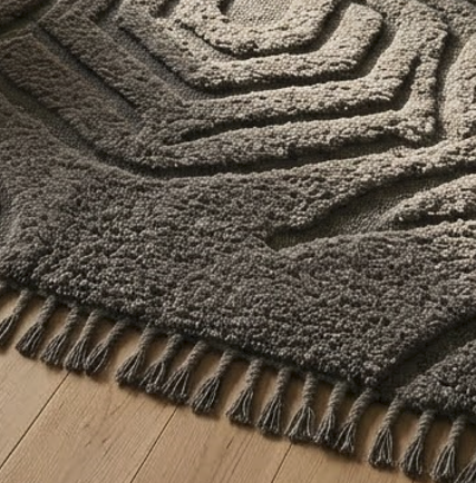 Brown Textured Area Rug, Carved Maze Pattern Carpet, Hand Tufted Wool Rug with Fringe, Modern Living Room Contemporary Home Decor