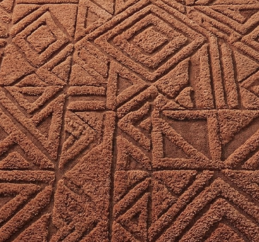 Handmade Terracotta Geometric Area Rug | Hand-Tufted Wool Rug with Fringe | Modern Boho Living Room Rug | Textured Rust Carpet