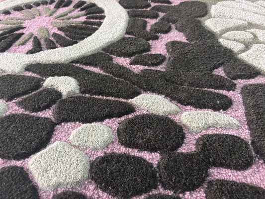 Botanical Leaf Area Rug, Hand Tufted Carved Texture Rug, Sage Green Pink Black Nature Carpet, Modern Artistic Round Rug Home Decor