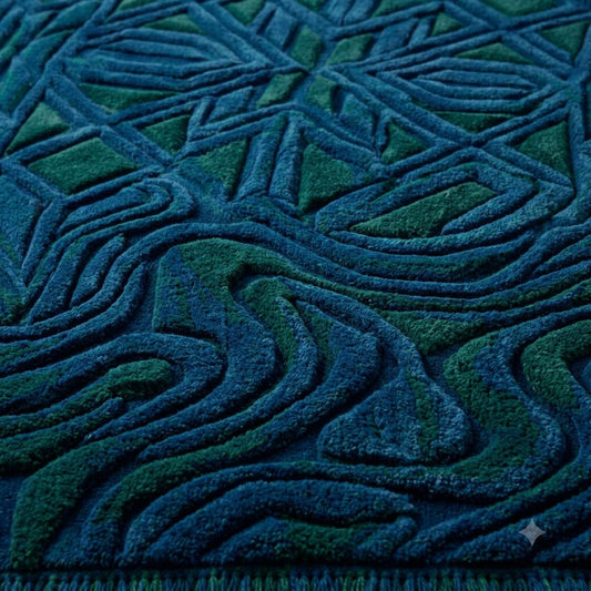 Teal Blue Area Rug, Modern Textured Swirl Pattern Carpet, Hand Tufted Wool Rug, Contemporary Living Room Rug, Luxury Statement Decor