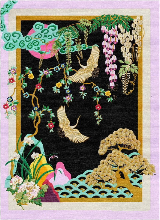 Dragon Florals Blue & Gold – Hand Tufted Rug Anthropologie rug for living room bedroom gift rug home decore items costom size rug available