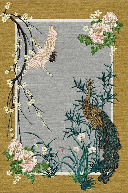 Dragon Florals Blue & Gold – Hand Tufted Rug Anthropologie rug for living room bedroom gift rug home decore items costom size rug available