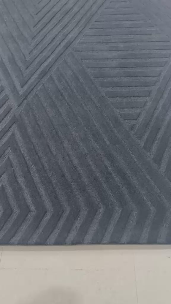 Charcoal Grey Textured Area Rug, Diamond Geometric Pattern Carpet, Hand Tufted Wool Rug, Modern Minimalist Living Room Bedroom Decor