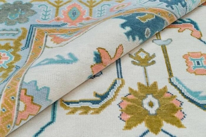 Cream Area Rug, Blue-Green Modern Oushak Rug, Muted Turkish Rug, Handknotted Rug For Nursery & Handwoven Carpet, Neutral Area Rug - Image 4
