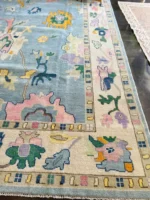 Bright Hand Knotted Oushak Rug 8x10 Colorfull Area Rug Floral Bright Rug Sky Blue Oushak Rug Contempory Oushak Rug Abstrect Rug Living Rug - Image 8