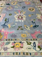 Bright Hand Knotted Oushak Rug 8x10 Colorfull Area Rug Floral Bright Rug Sky Blue Oushak Rug Contempory Oushak Rug Abstrect Rug Living Rug - Image 5
