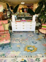 Bright Hand Knotted Oushak Rug 8x10 Colorfull Area Rug Floral Bright Rug Sky Blue Oushak Rug Contempory Oushak Rug Abstrect Rug Living Rug - Image 6