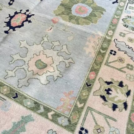 Hand Knotted Floral 8x10 Area Rug Lite Blue Contempory Oushak Rug, Turkish Oriental Carpet, Neutral Color RugMade To Order Any Size Modern