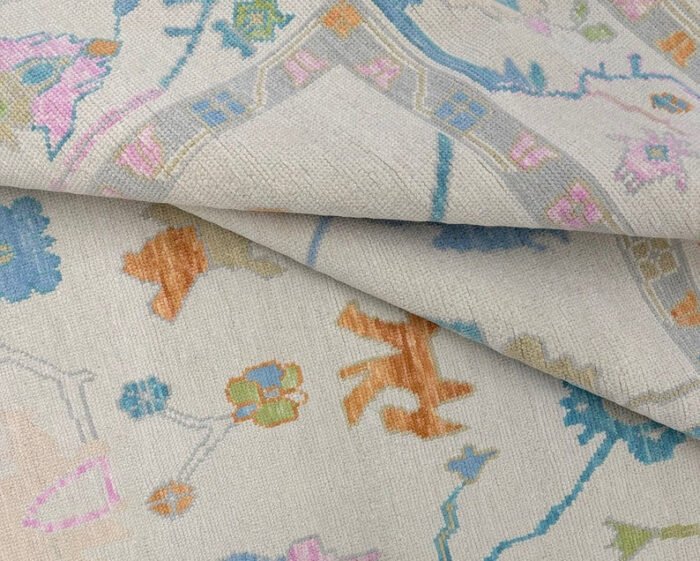 Cream Hand Knotted 9x12 Wool Rug Contempory Area Rugs | Turkish Blue Oushak | Living Room traditional rug Living Room Rug Bedroom Rug - Image 3