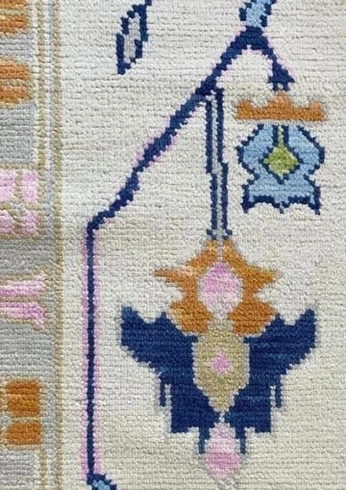 Cream Hand Knotted 9x12 Wool Rug Contempory Area Rugs | Turkish Blue Oushak | Living Room traditional rug Living Room Rug Bedroom Rug - Image 8