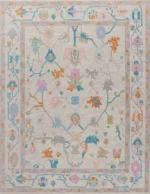 Cream Hand Knotted 9x12 Wool Rug Contempory Area Rugs | Turkish Blue Oushak | Living Room traditional rug Living Room Rug Bedroom Rug - Image 9