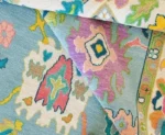 Bright Hand Knotted Oushak Rug 8x10 Colorfull Area Rug Floral Bright Rug Sky Blue Oushak Rug Contempory Oushak Rug Abstrect Rug Living Rug