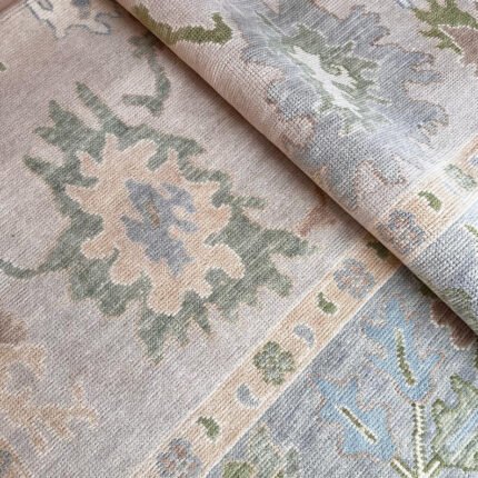 Hand-Knotted Gray Floral Oushak Rug, Traditional Area Rug, Turkish Design, Bohemian Decor, Neutral Colors, Hallway Rug, 8x10/9x12/10x14