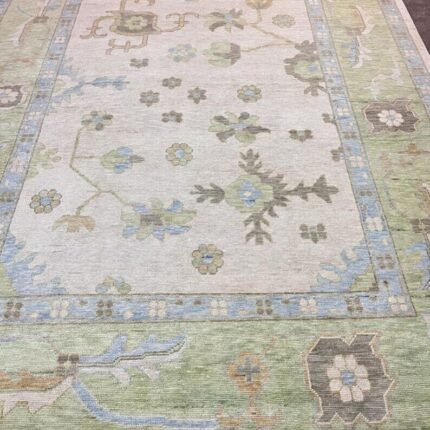 Contemporary 9x12 Gray And Green Accent Rug Oushak Rug For Living Room Floral Rug, Abstrect Rug, Home Decore Rug, Hallway Rug, Area Rug