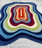 Irregular Shape Tufted Rug Multicolored Stripes, Hand-Tufted Wool Area Rug Carpet for Bedroom Aesthetics, Home, Living Room, Office, Kids RR - Image 3