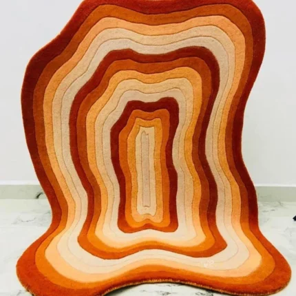 Irregular Shape Tufted Rug Multicolored Stripes, Hand-Tufted Wool Area Rug Carpet for Bedroom Aesthetics, Home, Living Room, Office, RR01