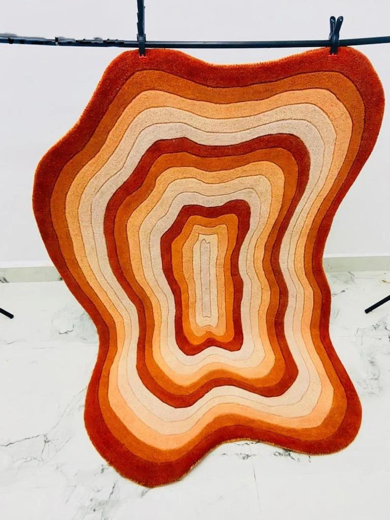 Irregular Shape Tufted Rug Multicolored Stripes, Hand-Tufted Wool Area Rug Carpet for Bedroom Aesthetics, Home, Living Room, Office, RR01 - Image 5