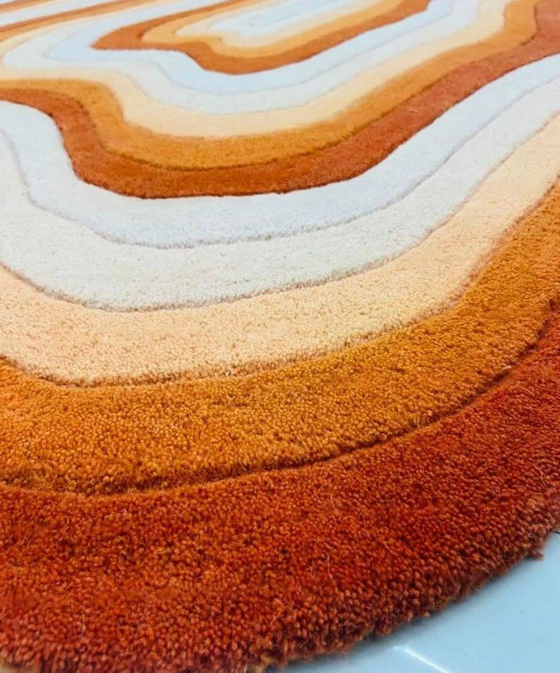 Irregular Shape Tufted Rug Multicolored Stripes, Hand-Tufted Wool Area Rug Carpet for Bedroom Aesthetics, Home, Living Room, Office, RR01 - Image 4