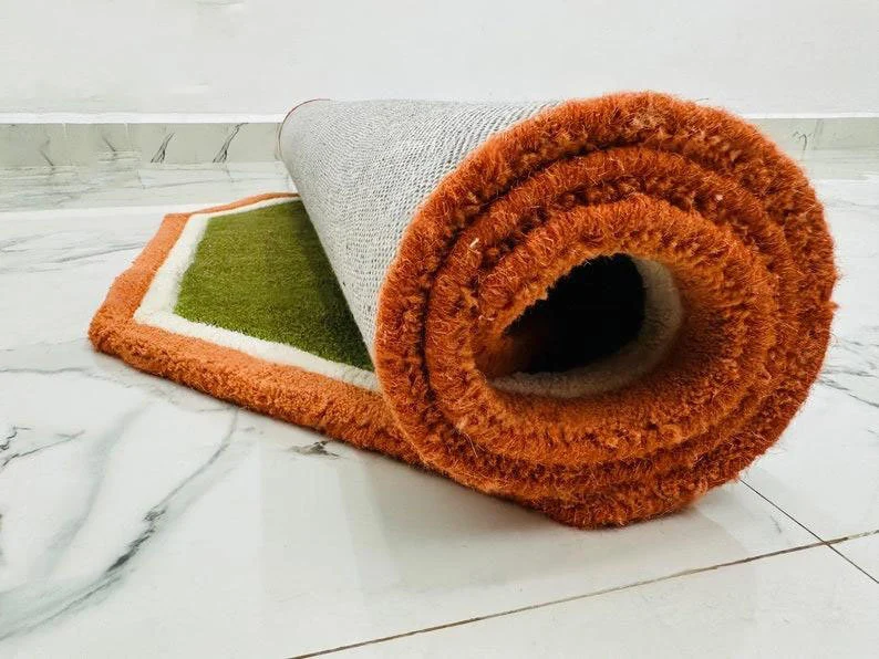 Irregular Shape Tufted Rug Multicolored Stripes, Hand-Tufted Wool Area Rug Carpet for Bedroom Aesthetics, Home, Living Room, Office, RR04 - Image 4