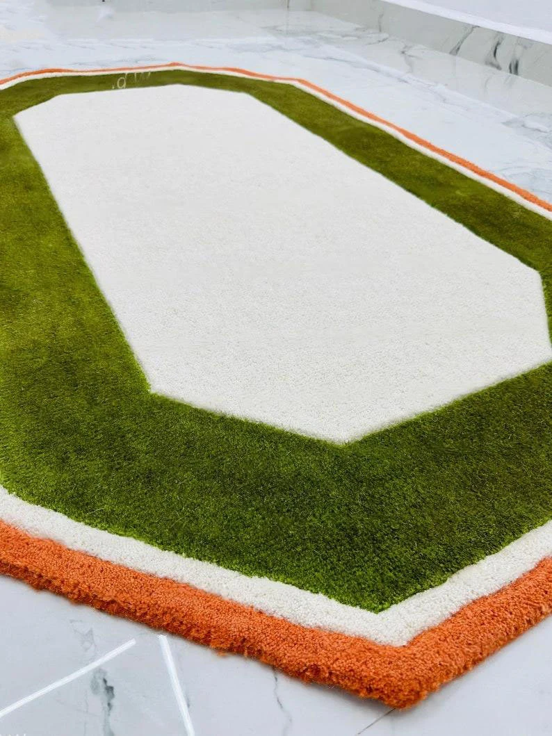 Irregular Shape Tufted Rug Multicolored Stripes, Hand-Tufted Wool Area Rug Carpet for Bedroom Aesthetics, Home, Living Room, Office, RR04 - Image 6