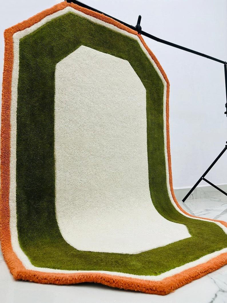 Irregular Shape Tufted Rug Multicolored Stripes, Hand-Tufted Wool Area Rug Carpet for Bedroom Aesthetics, Home, Living Room, Office, RR04 - Image 3