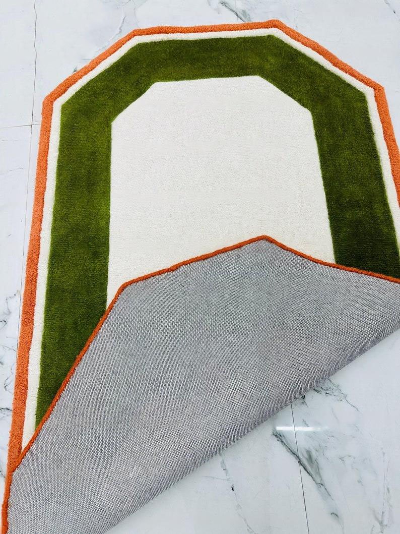 Irregular Shape Tufted Rug Multicolored Stripes, Hand-Tufted Wool Area Rug Carpet for Bedroom Aesthetics, Home, Living Room, Office, RR04 - Image 5