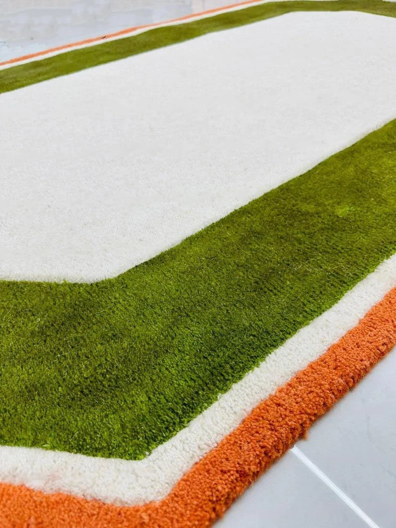 Irregular Shape Tufted Rug Multicolored Stripes, Hand-Tufted Wool Area Rug Carpet for Bedroom Aesthetics, Home, Living Room, Office, RR04 - Image 8