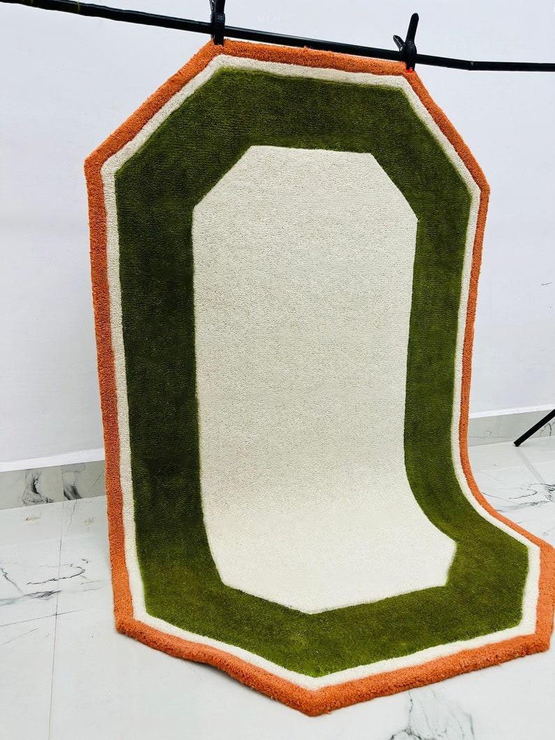 Irregular Shape Tufted Rug Multicolored Stripes, Hand-Tufted Wool Area Rug Carpet for Bedroom Aesthetics, Home, Living Room, Office, RR04 - Image 9