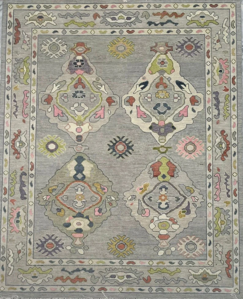 Light Gray Oushak rug | Designer Hand Knotted Turkish Oushak wool rug 5X8 6X9 8X10 9X12 10X14 Living Room Rug | Area Rug Carpet Home Decor - Image 3