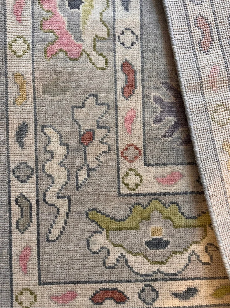 Light Gray Oushak rug | Designer Hand Knotted Turkish Oushak wool rug 5X8 6X9 8X10 9X12 10X14 Living Room Rug | Area Rug Carpet Home Decor - Image 6