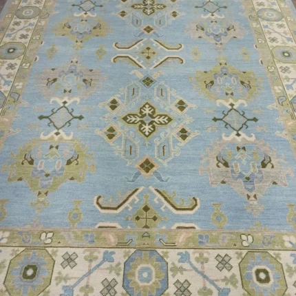 Light Blue Oushak rug | Designer Hand Knotted Turkish Oushak wool rug 5X8 6X9 8X10 9X12 10X14 Living Room Rug | Area Rug Carpet Home Decor