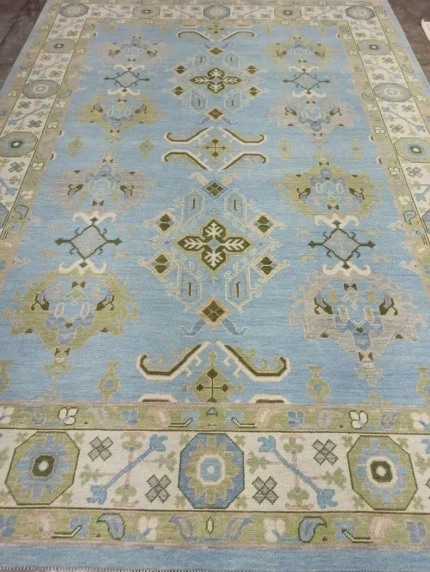 Light Blue Oushak rug | Designer Hand Knotted Turkish Oushak wool rug 5X8 6X9 8X10 9X12 10X14 Living Room Rug | Area Rug Carpet Home Decor