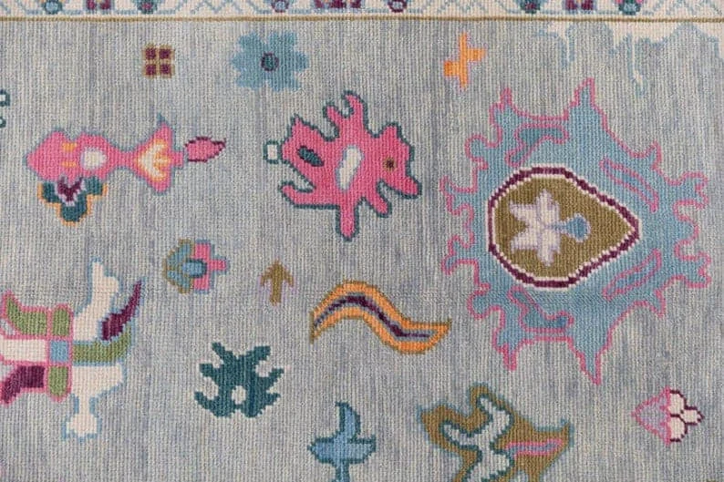 Lite Gray 9x12 Oushak Rug Abstrect Area Rug for nursery Room Oushak Rug Hand Knotted Floral Rug Abstrect Rug Contempory Rug Living Room Rugs - Image 5