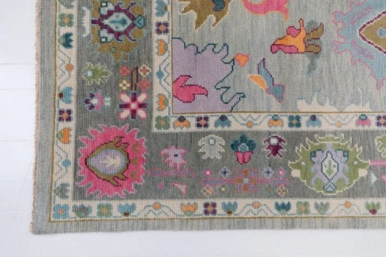 Lite Gray 9x12 Oushak Rug Abstrect Area Rug for nursery Room Oushak Rug Hand Knotted Floral Rug Abstrect Rug Contempory Rug Living Room Rugs - Image 6