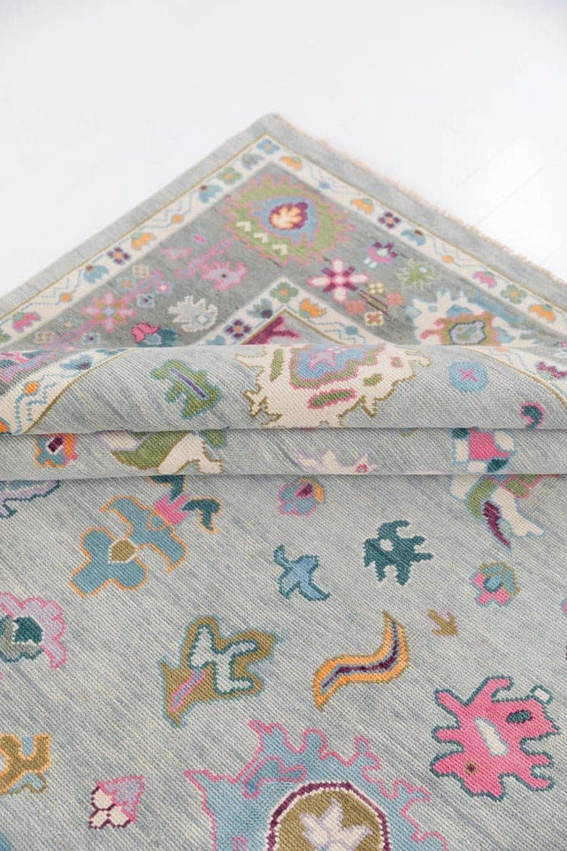 Lite Gray 9x12 Oushak Rug Abstrect Area Rug for nursery Room Oushak Rug Hand Knotted Floral Rug Abstrect Rug Contempory Rug Living Room Rugs - Image 4