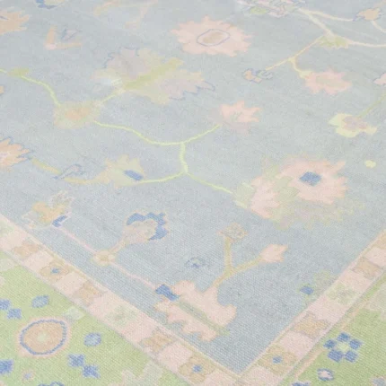 Lite Blue And Green Border Accent Oushak Rug 8x10 Area Rug Multicolor Hand Knotted Wool Rug Abstrect Rug Kids Rug Living Room Rug Bedroom