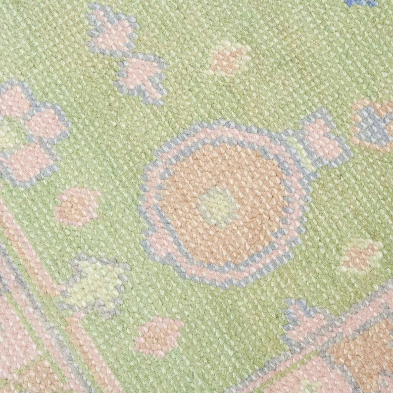 Lite Blue And Green Border Accent Oushak Rug 8x10 Area Rug Multicolor Hand Knotted Wool Rug Abstrect Rug Kids Rug Living Room Rug Bedroom - Image 3