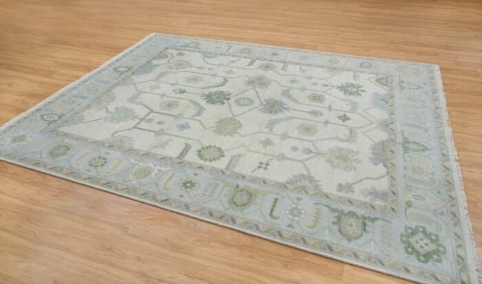 Cream Area Rug, Blue-Green Modern Oushak Rug, Muted Turkish Rug, Handknotted Rug For Nursery & Handwoven Carpet, Neutral Area Rug - Image 8