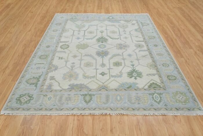 Cream Area Rug, Blue-Green Modern Oushak Rug, Muted Turkish Rug, Handknotted Rug For Nursery & Handwoven Carpet, Neutral Area Rug - Image 9