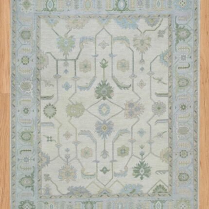 Cream Area Rug, Blue-Green Modern Oushak Rug, Muted Turkish Rug, Handknotted Rug For Nursery & Handwoven Carpet, Neutral Area Rug