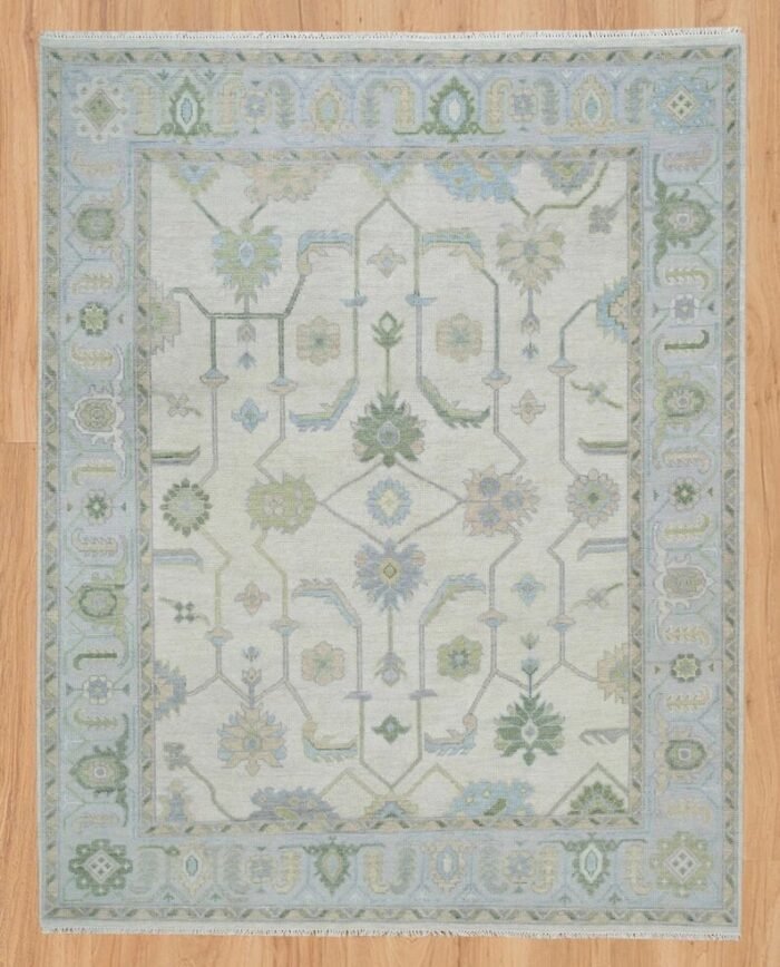 Cream Area Rug, Blue-Green Modern Oushak Rug, Muted Turkish Rug, Handknotted Rug For Nursery & Handwoven Carpet, Neutral Area Rug