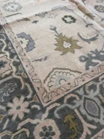 Steel Grey And Beige Oushak Rugs 9x12 hand knotted wool Rug | Turkish Blue Oushak | Living Room traditional rug Living Room Rug Bedroom Rug