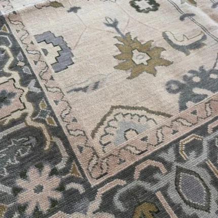 Steel Grey And Beige Oushak Rugs 9x12 hand knotted wool Rug | Turkish Blue Oushak | Living Room traditional rug Living Room Rug Bedroom Rug