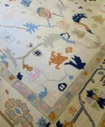 Cream Hand Knotted 9x12 Wool Rug Contempory Area Rugs | Turkish Blue Oushak | Living Room traditional rug Living Room Rug Bedroom Rug - Image 7