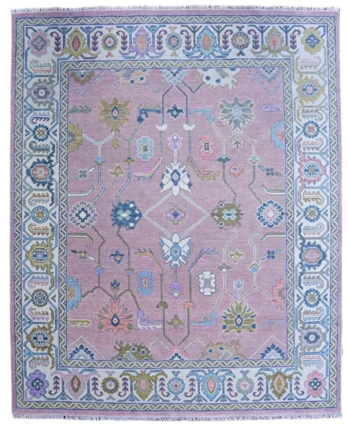 Soft Pink Contempary 8x10 Area Rug Floral Hand Knotted Rug Soft Wool Rug Handmade Rug Living Room Rug Bedroom Rug Hallway Rug Dinning Rugs - Image 3