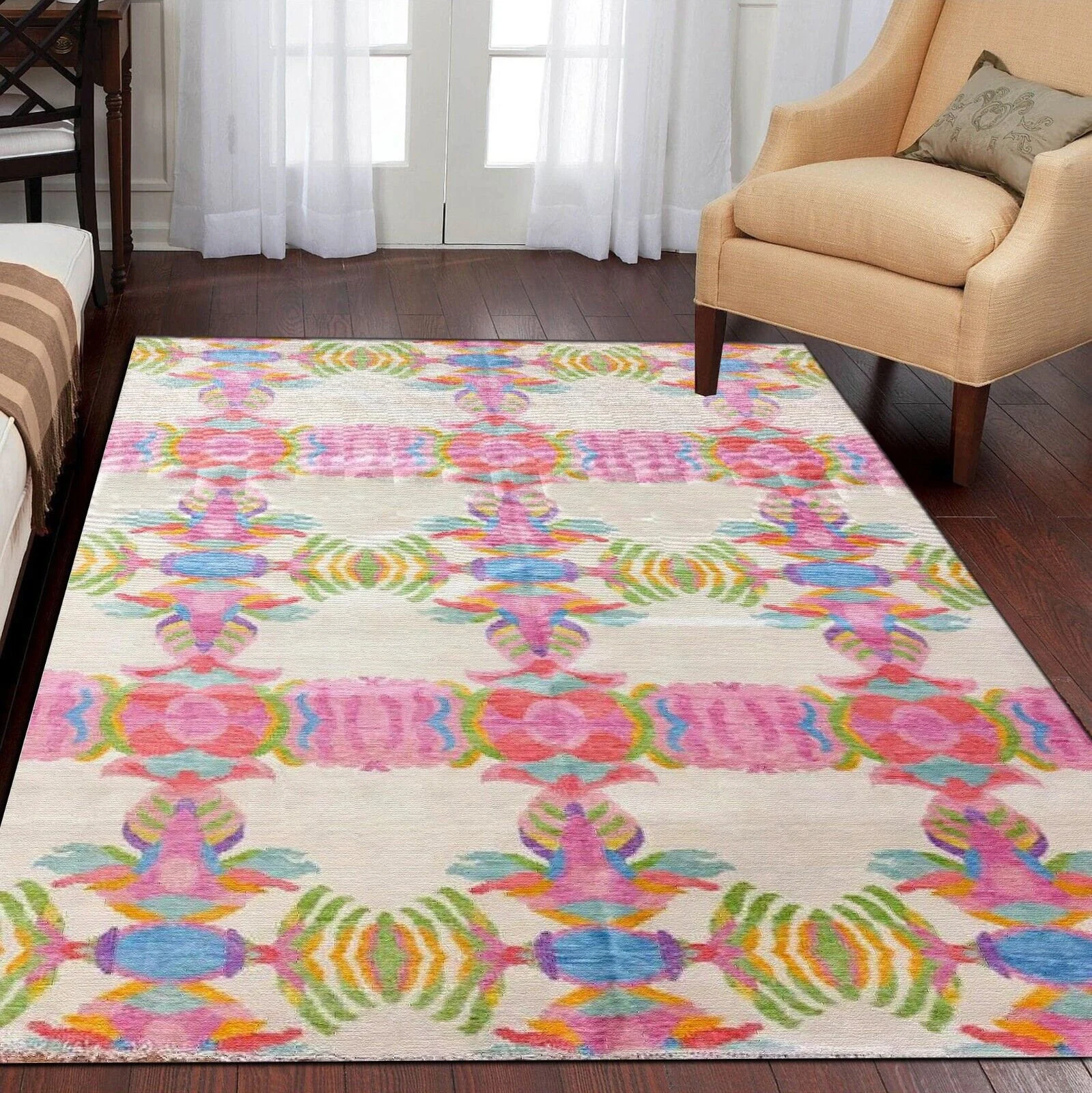 White Colorfull 8X10 Area Rug Bright Oushak Rug Modern Rug 8x10,9x12,10x14 Contepory Hand Knotted Rug Colorful Cotton Rug, Geometric Rugs - Image 6