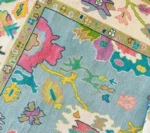 Bright Hand Knotted Oushak Rug 8x10 Colorfull Area Rug Floral Bright Rug Sky Blue Oushak Rug Contempory Oushak Rug Abstrect Rug Living Rug - Image 3