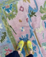 Pink and Green Oushak Rug Living Room Oriental Oushak Rug Vintage Persian Rug Muted Oushak All Size Customize